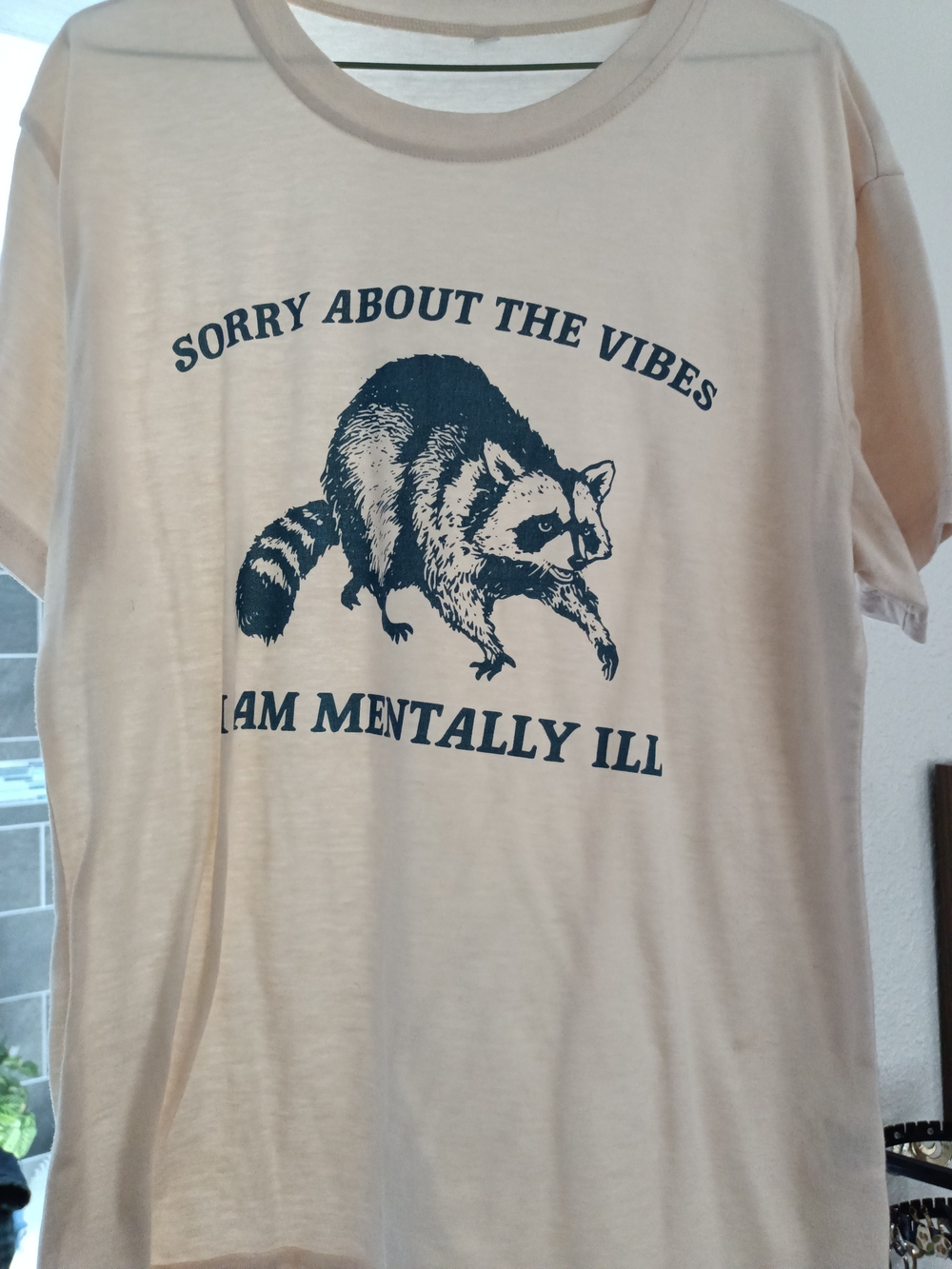 Graphic Raccoon Tee - Cream with Navy Print